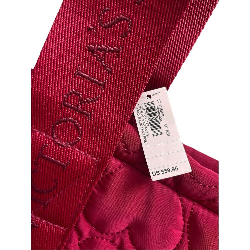 New Victoria’s Secret Red Quilted Puffer Heart Tote Bag Large Overnight - Picture 4 of 5